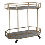 Benzara Octagonal Metal Bar Cart with Mirrored Top and Bottom, Silver and Gold