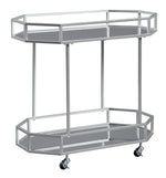 Benzara Octagonal Metal Bar Cart with Mirrored Top and Bottom, Silver