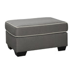 Benzara Wooden Ottoman with Polyester Upholstery and Block Legs, Gray and White