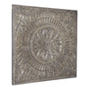 Benzara Rectangular Wooden Wall Decor with Textured Medallion Pattern, Antique Gray