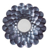 Benzara Round Metal Accent Mirror with Blooming Flower Shape, Blue and Silver