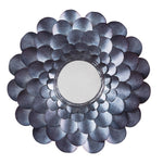 Benzara Round Metal Accent Mirror with Blooming Flower Shape, Blue and Silver