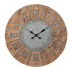 Benzara Round Wooden Frame Wall Clock with Metal Accents, Brown and Gray