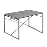 Benzara Rectangular Wooden Dining Table with X Shape Metal Base, Gray and Silver