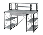 Benzara BM209610 Metal Desk with 4 Open Bottom Shelves and Bookcase Hutch, Gray and Black