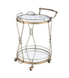 Benzara BM209612 Serving Cart with 2 Glass Shelves & Caster Support, Gold