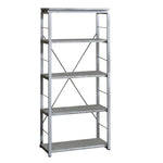 Benzara Industrial Bookshelf with 4 Shelves and Open Metal Frame, Silver and Gray