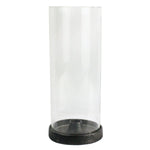 Benzara BM209730 Metal Taper Trivet with Glass Hurricane, Black and Clear