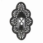 Benzara BM209752 Quatrefoil Shape Metal Wall Sconce with Glass Hurricane, Small, Black