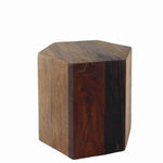 Benzara BM209765 Hexagonal Wooden Block Table with Grain Details and Texture, Medium, Brown