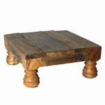 Benzara BM209771 Salvaged Wood Tea Table with Turned Legs and Plank Top, Small, Brown
