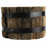 Benzara BM209773 8 x 5 Inches Round Wood Bundle with Metal Encasing, Brown and Gray