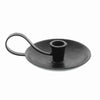 Benzara BM209786 Saucer Shaped Metal Frame Taper Candle Holder with Handle, Antique Black