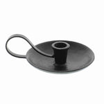 Benzara BM209786 Saucer Shaped Metal Frame Taper Candle Holder with Handle, Antique Black