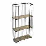 Benzara BM209791 Caged Metal Frame Wall Shelf with Wooden Panels, Black and Brown