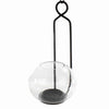 Benzara BM209798 Metal Frame Wall Sconce with Round Glass Hurricane, Black and Clear