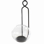 Benzara BM209798 Metal Frame Wall Sconce with Round Glass Hurricane, Black and Clear