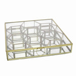 Benzara BM209800 Metal and Glass Box with Honeycomb Shaped Storage Sections, Large, Gold