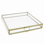 Benzara BM209801 Square Metal and Glass Frame Storage Box with U Shape Hanger, Medium, Gold