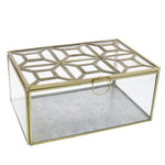 Benzara BM209808 Symmetric Pattern Metal Box with Galvanized Bottom, Brass and Clear