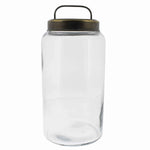 Benzara BM209815 Cylindrical Glass Canister with Metal Lid, Large, Clear and Antique Gold