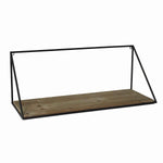 Benzara BM209818 Parallelogram Shape Metal Frame Wooden Shelf, Large, Black and Brown