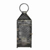 Benzara BM209823 Mesh Design Metal Frame Lantern with Latch Lock, Small, Distressed Gray