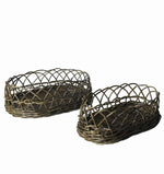 Benzara BM209836 Oval Shape Woven Rattan Basket, Set of 2, Dark Gray