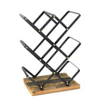 Benzara BM209838 Industrial Style Criss Cross Wine Rack with Wooden Base, Black and Brown