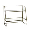 Benzara BM209840 2 Tier Tubular Metal Frame Stand with Glass Shelves, Brass and Clear