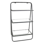 Benzara BM209845 3 Tier Metal Stand with Glass Shelves and Tubular Frame, Clear and Black