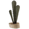 Benzara BM209849 Accent decor with Wooden Oval Base and Metal Cactus, Green and Natural