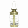 Benzara BM209854 Metal and Glass Frame Lantern with Rope Hanger, Small, Gold and White
