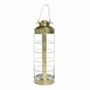 Benzara BM209855 Metal and Glass Frame Lantern with Rope Hanger, Large, Gold and White