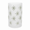 Benzara BM209869 Cylindrical Frosted Glass Hurricane with 8 Point Star Print, Large, White