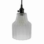 Benzara BM209871 Corrugated Glass Pendant Light with Metal Hardware, Small, Clear and Black