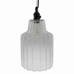 Benzara BM209873 Corrugated Glass Pendant Light with Metal Hardware, Large, Clear and Black