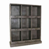 Benzara BM209887 Rectangular Metal Frame Storage Case with 9 Cubbies, Distressed Gray