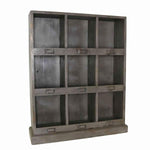 Benzara BM209887 Rectangular Metal Frame Storage Case with 9 Cubbies, Distressed Gray
