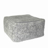 Benzara BM209914 Square Shape Block Printed Fabric Upholstered Pouf, Gray
