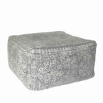Benzara BM209914 Square Shape Block Printed Fabric Upholstered Pouf, Gray