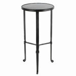 Benzara BM209919 Contemporary Side Table with Metal Frame and Round Stone Top, Black