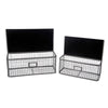 Benzara Mesh Type Metal Wall Basket with Chalkboard Top, Set of 2, Gray and Black