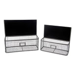 Benzara Mesh Type Metal Wall Basket with Chalkboard Top, Set of 2, Gray and Black