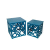 Benzara Wooden Nesting Table with Circular Cut Out Design, Set of 2, Blue