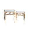 Benzara Glass Top Accent Table with BamBoo Inspired Metal Base, Set of 2, Gold