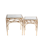 Benzara Glass Top Accent Table with BamBoo Inspired Metal Base, Set of 2, Gold