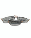 Benzara Oval Metal Storage Bucket with Rope Handles, Set of 3, Gray