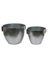 Benzara Metal Bucket with Ring Handles and Tapered Body, Set of 2, Gray
