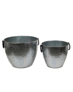 Benzara Metal Bucket with Ring Handles and Tapered Body, Set of 2, Gray